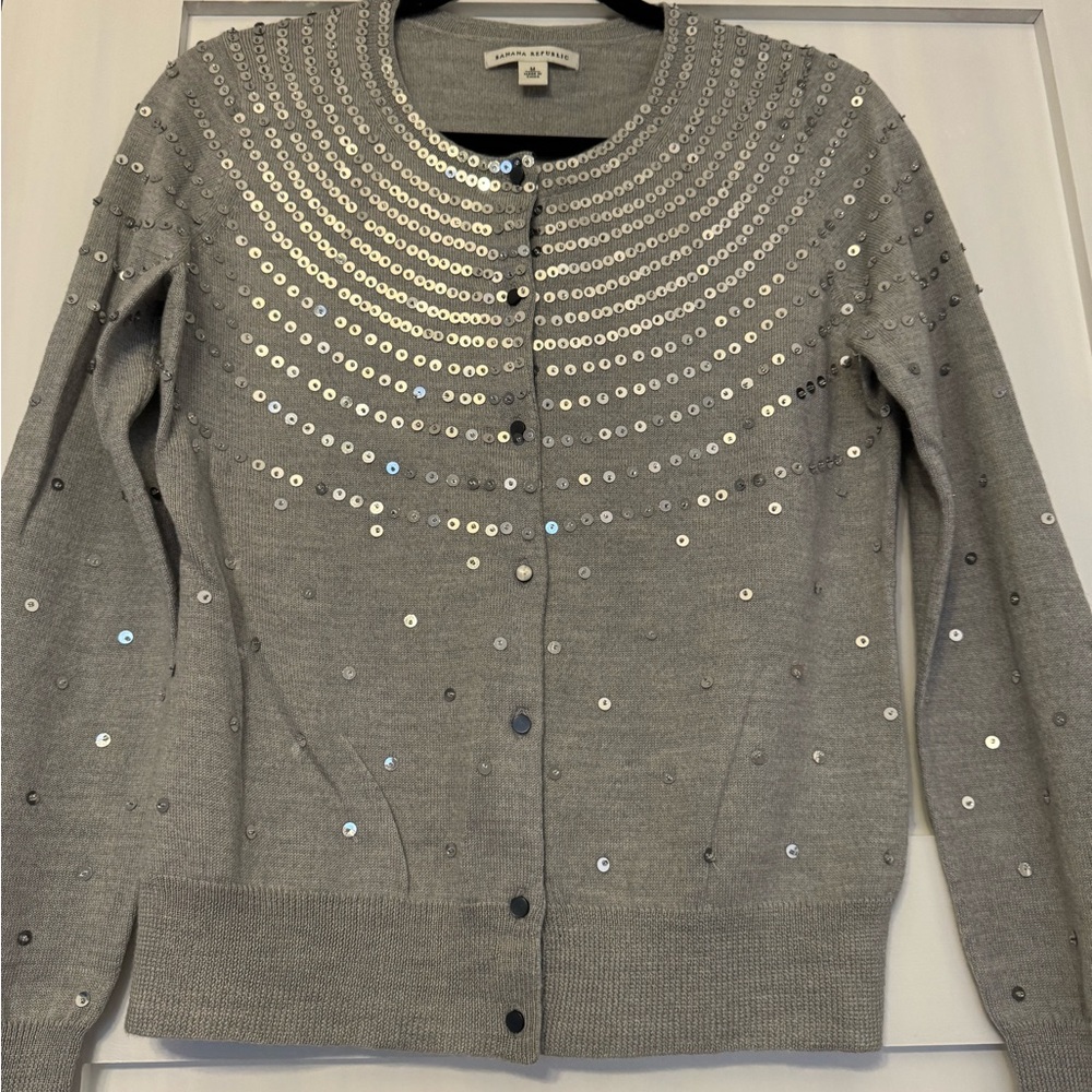 Banana Republic Gray Sequined Cardigan Sweater size Medium